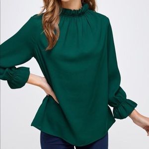 2Hearts dark green ruffle detailed blouse